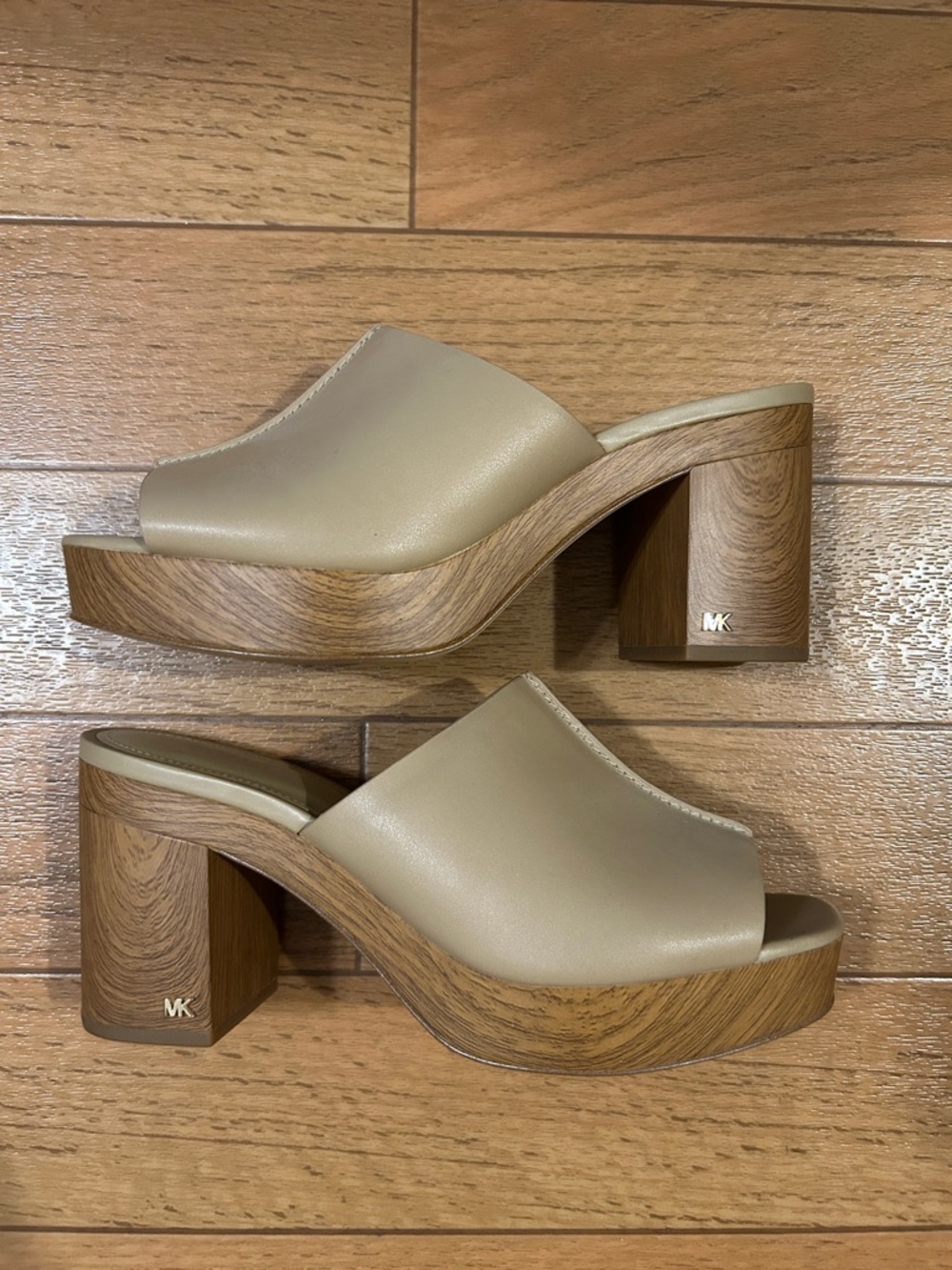 MICHAEL Michael Kors Taupe Platform Wood-Effect Mule Heels